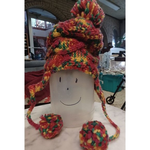 unbranded Accessories - Multicolor Beanie with 2 Braids 3 Balls One Size 100% Acrylic
